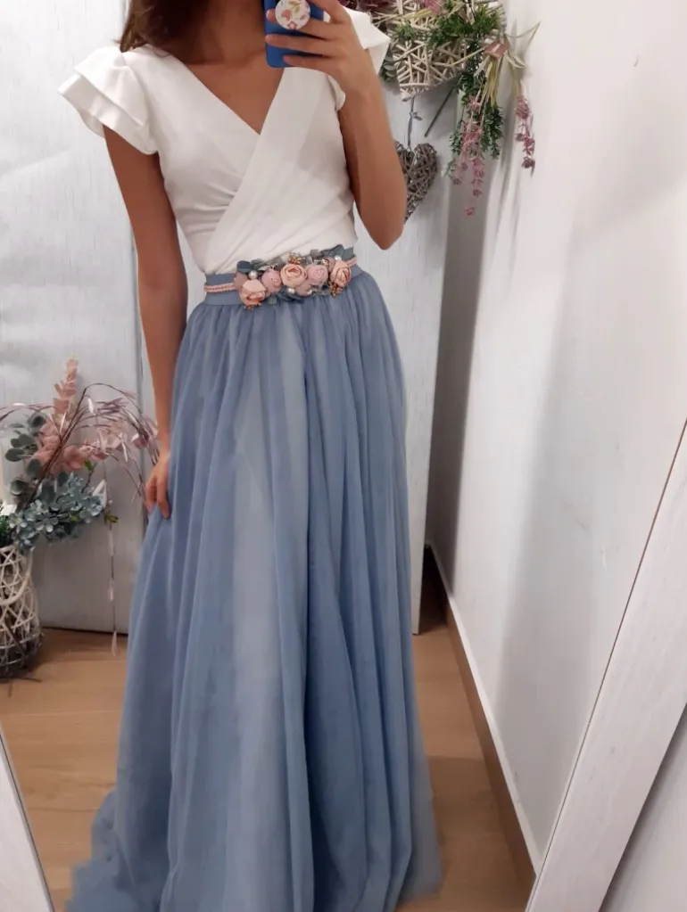 Falda tul larga azul noche varias capas