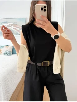 Pantalón ancho NEGRO cinturón incluido Shopper (V02)