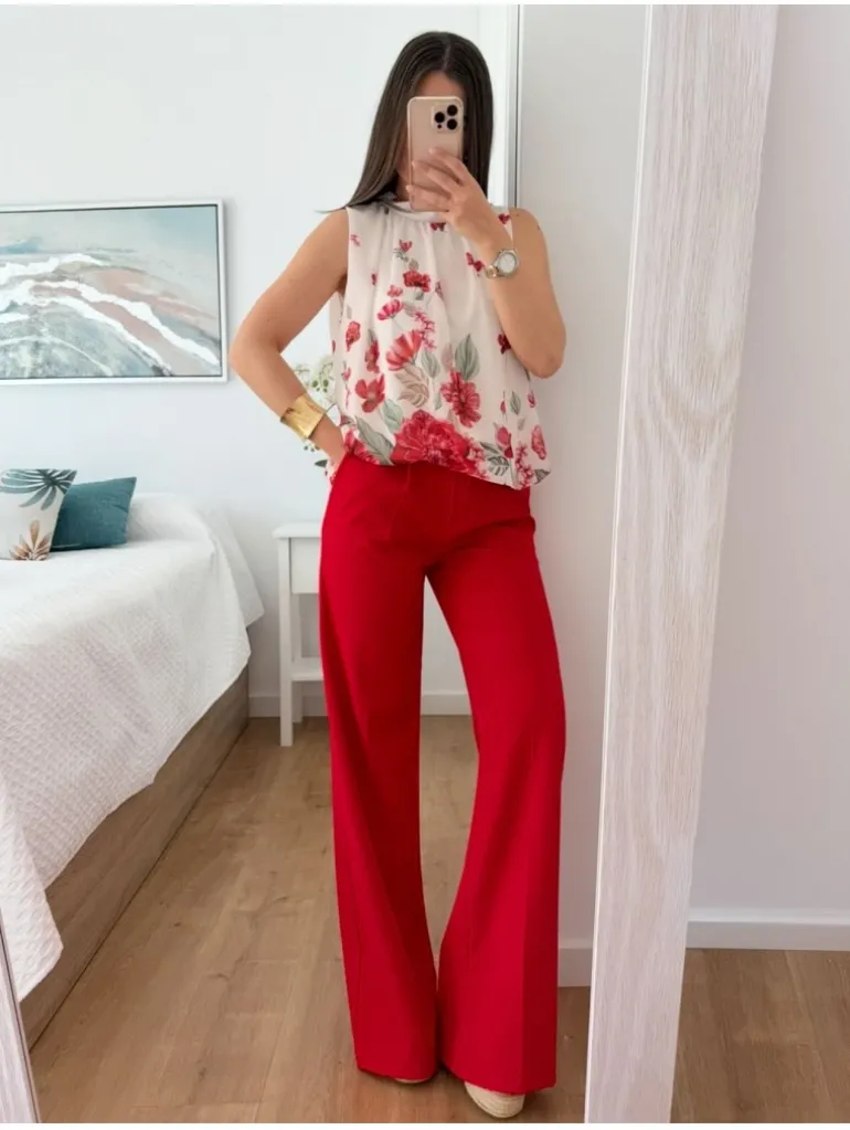 Pantalón largo ancho fluido rojo Glacè (L37)