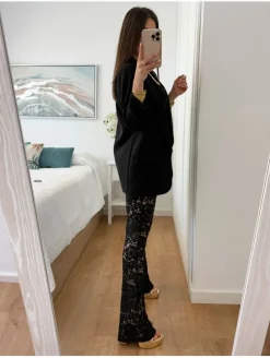 Pantalón negro encaje palazzo Savore (V07)