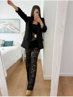 Pantalón negro encaje palazzo Savore (V07)