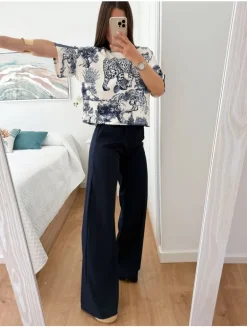 Pantalón pinza recto AZUL MARINO  Glacè (A37)