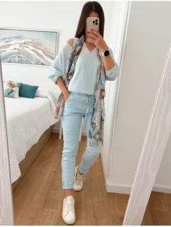 Pantalón tono CELESTE efecto arrugado Maika (V04)