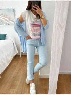 Pantalón tono CELESTE efecto arrugado Maika (V04)
