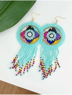 Pendientes atrapasueños abalorios aguamarina