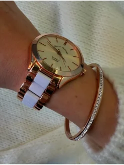Reloj correa eslabones combinada BLANCO/ORO ROSA Valentina