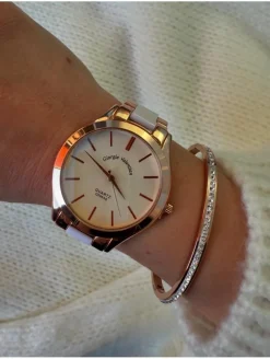 Reloj correa eslabones combinada BLANCO/ORO ROSA Valentina