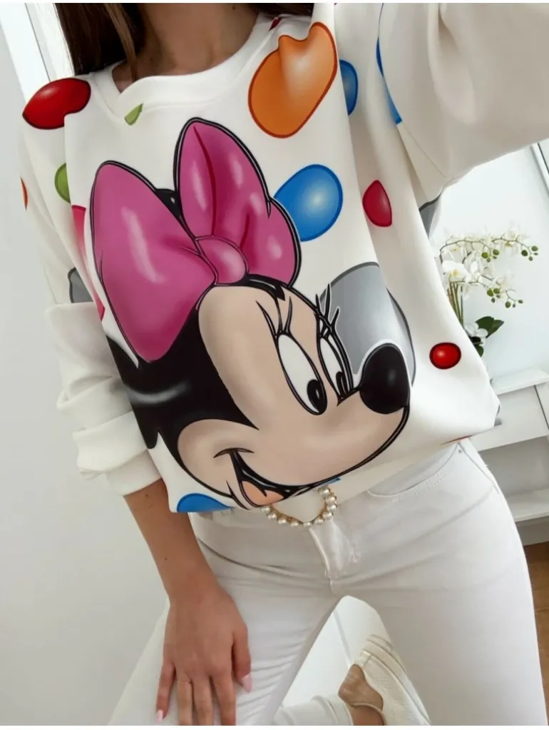 Sudadera BLANCA Minnie lazo rosa lunares colores (M27)
