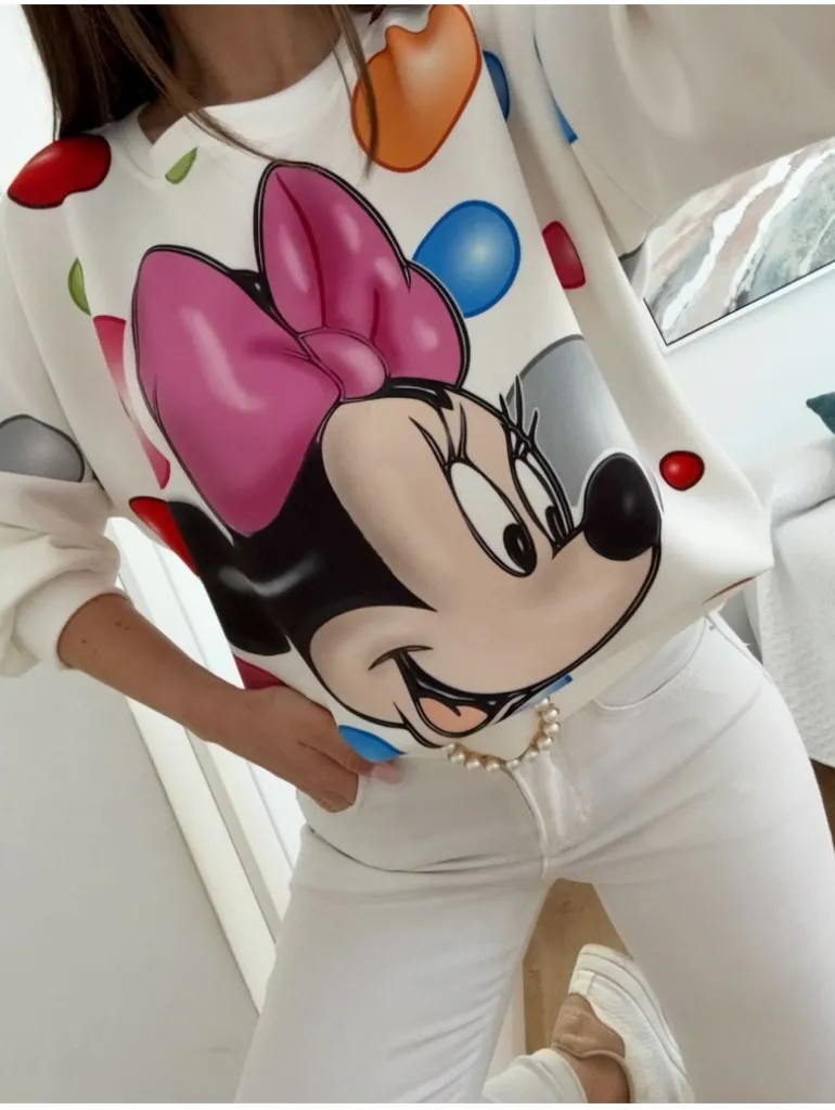 Sudadera BLANCA Minnie lazo rosa lunares colores (M27)