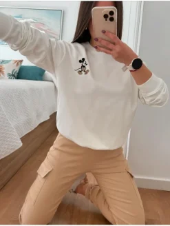 Sudadera básica BLANCA bordado Mickey (V09)