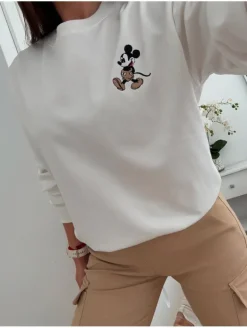 Sudadera básica BLANCA bordado Mickey (V09)