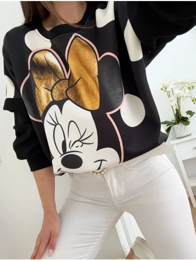 Sudadera NEGRA Minnie lazo dorado lunares (M27)
