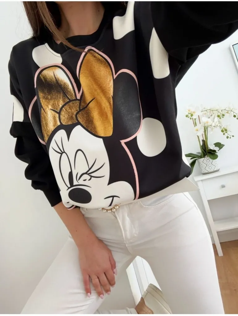 Sudadera NEGRA Minnie lazo dorado lunares (M27)
