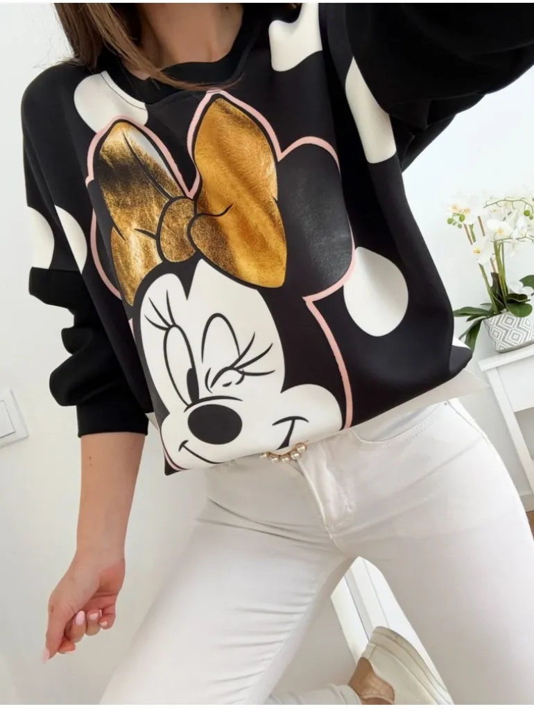 Sudadera NEGRA Minnie lazo dorado lunares (M27)