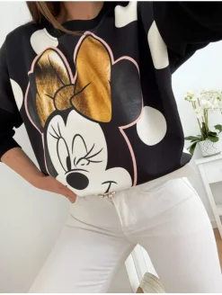 Sudadera NEGRA Minnie lazo dorado lunares (M27)