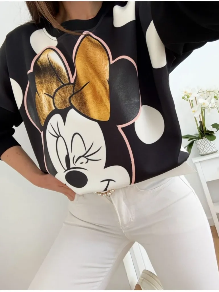 Sudadera NEGRA Minnie lazo dorado lunares (M27)