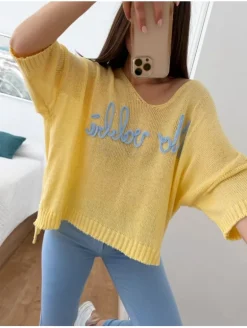 Sueter AMARILLO manga ranglan Vobrrè  cuerda azul (M17)