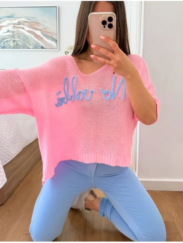 Sueter ROSA manga ranglan Vobrrè cuerda azul (M17)