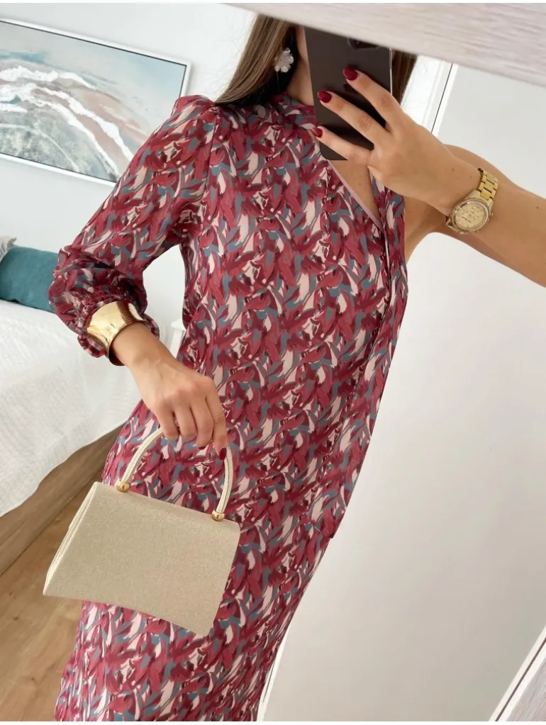 Vestido asimétrico pinceladas pañuelo cuello Vega (M18)