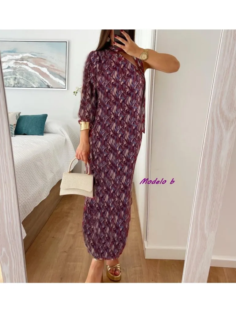 Vestido asimétrico pinceladas pañuelo cuello Vega (M18)