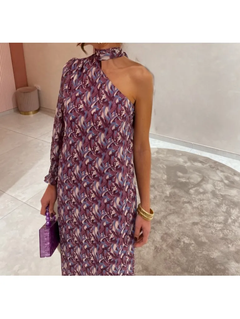 Vestido asimétrico pinceladas pañuelo cuello Vega (M18)