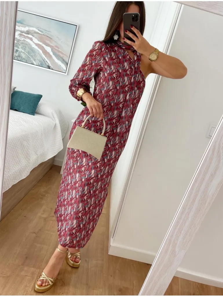 Vestido asimétrico pinceladas pañuelo cuello Vega (M18)