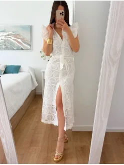 Vestido BLANCO midi troquelado Sicilia (V10)
