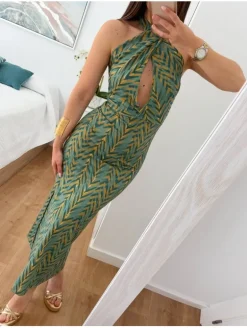 Vestido estampado geometrico VERDE Greta  (D18)