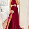 Vestido largo asimétrico BURDEOS cuerpo plisado Dione (M14)