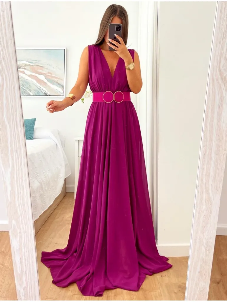 Vestido largo gasa Dolcce BUGANVILLA oscuro