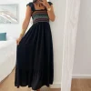 Vestido largo NEGRO pecho zig-zag multicolor México (D33)