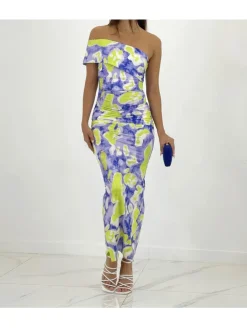 Vestido MALVA  y PISTACHO corte asimetrico FLY 38261(D33)
