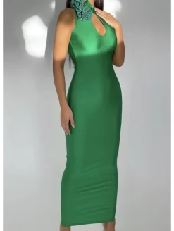 Vestido VERDE ajustado flores lateral Alejandra ASD TF24V (M14)