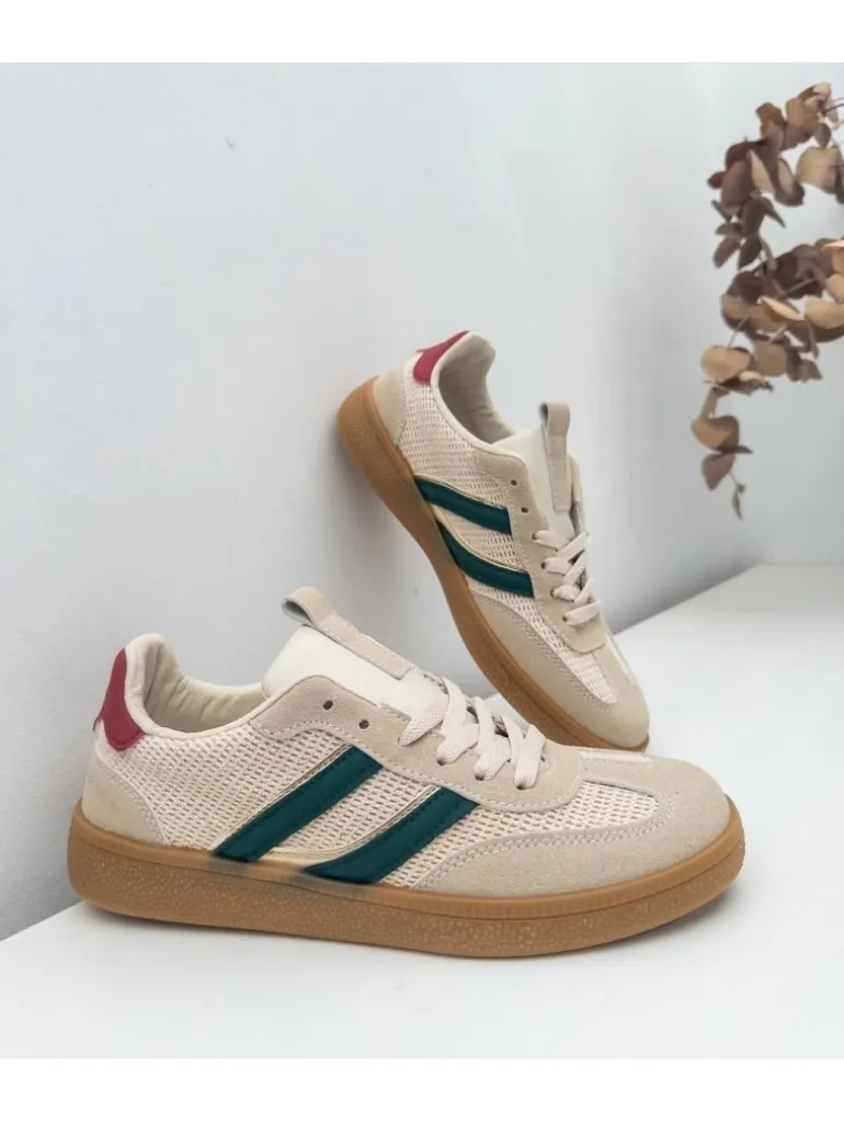 Zapatillas beige lineas verdes Sol (ALM)