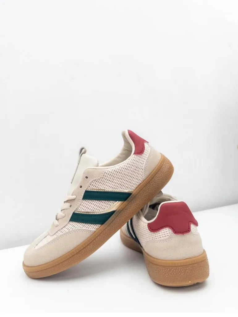Zapatillas beige lineas verdes Sol (ALM)