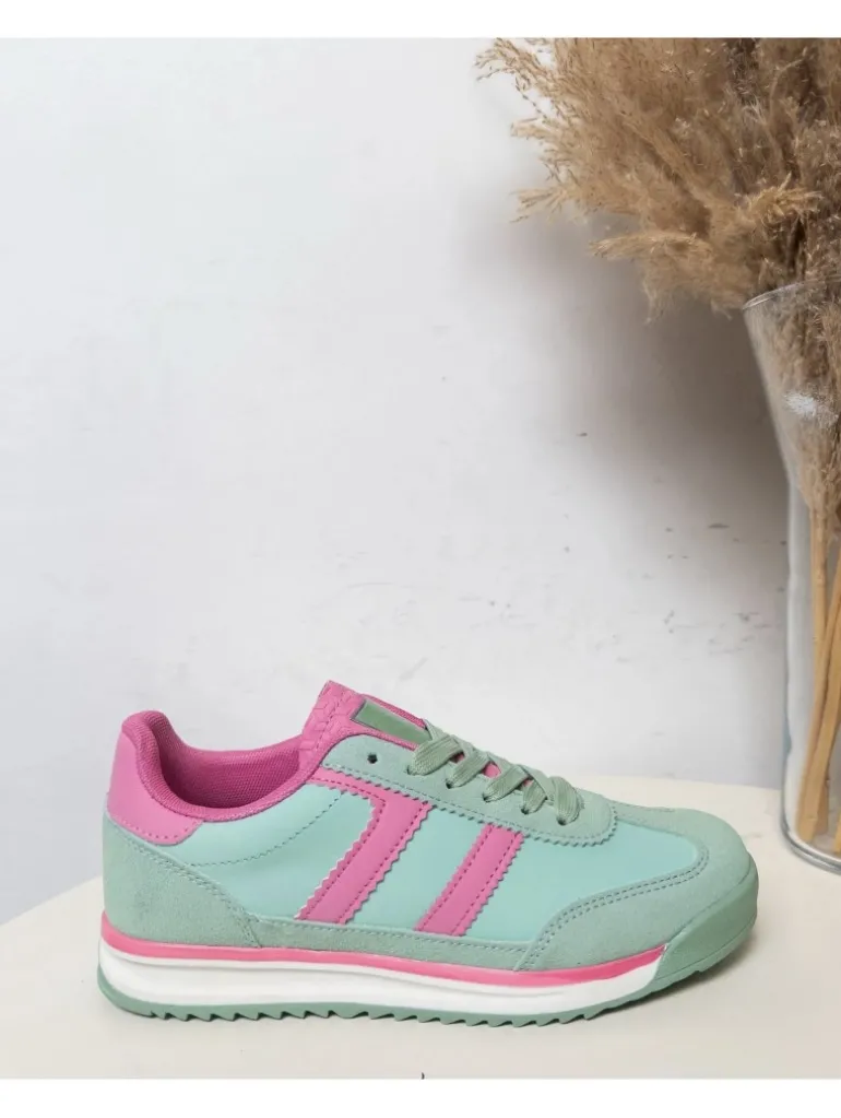 Zapatillas verde rayas fucsia 3083