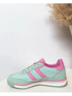 Zapatillas verde rayas fucsia 3083